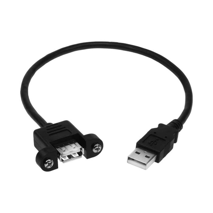 USB A Male to A Female Cable with Panel Mount