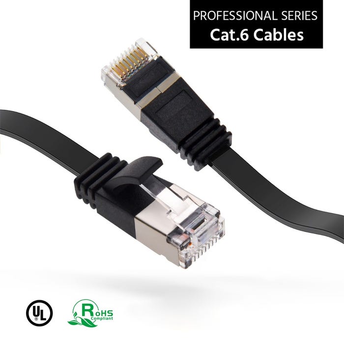Cat6 U/FTP 30AWG Flat Ethernet Network Cable Black