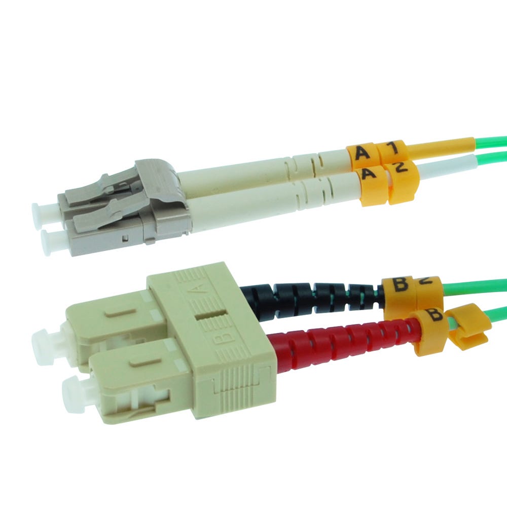 LC/UPC-SC/UPC OM3 Multimode Duplex Aqua Fiber Optic Patch Cable