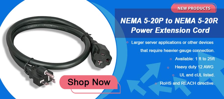 NEMA 5-20P To NEMA 5-20R 12AWG Power Extension Cord