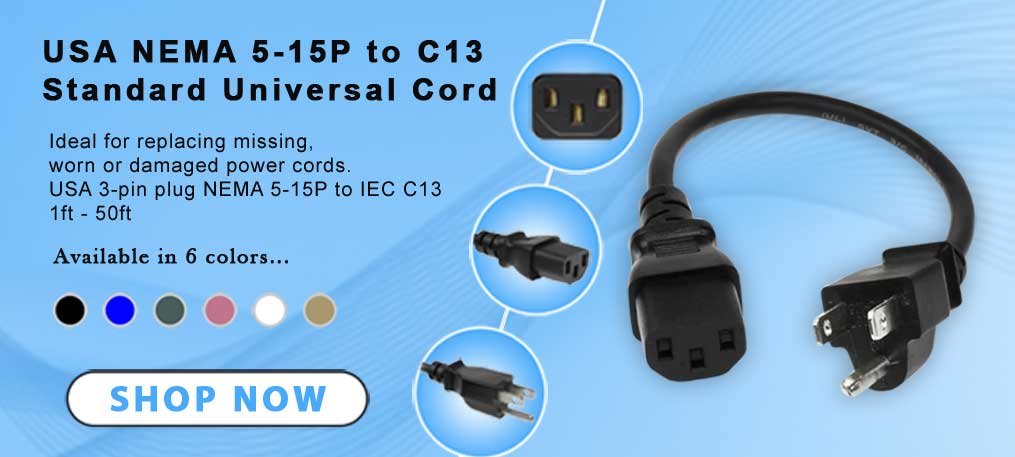 NEMA 5-15P to C13 Standard Universal Power Cord